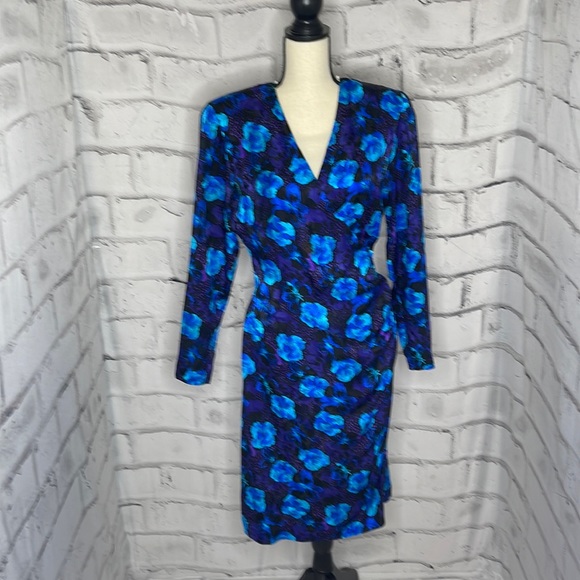 Silk Studio Dresses & Skirts - Silk Studio Dress Silk Purple Blue Long Sleeve Side Ruching Cross Over Top 10